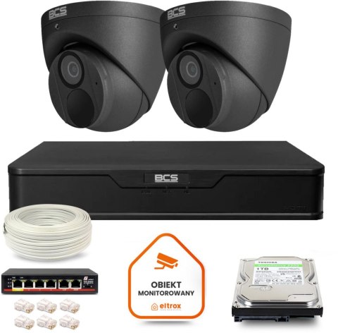 Zestaw monitoringu IP BCS Point 2x Kamera BCS-P-EIP28FWR3-Ai2-G Rejestrator z dyskiem 1TB BCS