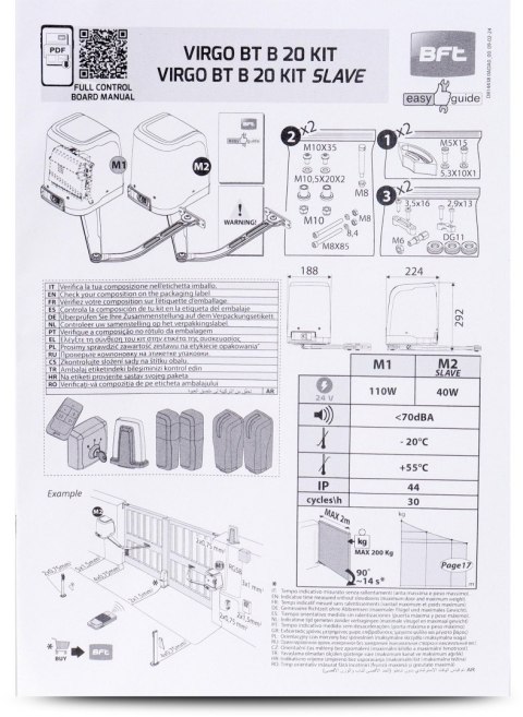 Zestaw BFT VIRGO SMART BT B20 KIT do bram dwuskrzydłowych BFT