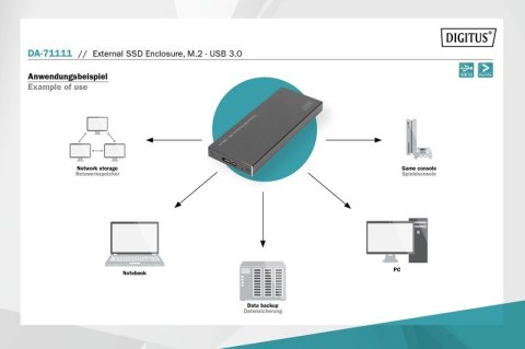 Digitus Obudowa zewnętrzna USB 3.0 na dysk SSD M2 (NGFF) SATA III, 80/60/42/30mm, aluminiowa