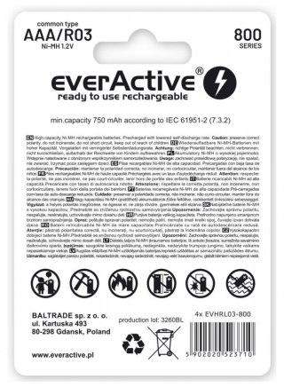 EverActive Akumulatory paluszki R03/AAA 800 mAH blister 4 szt.