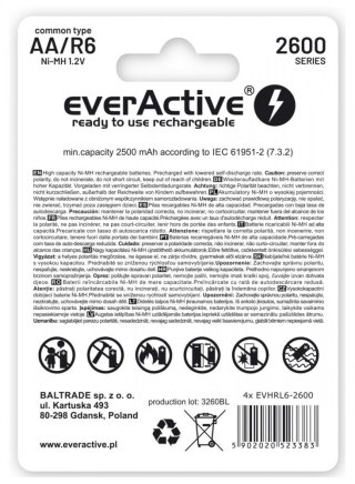 EverActive Akumulatory paluszki R6/AA 2600 mAH, blister 4 szt.