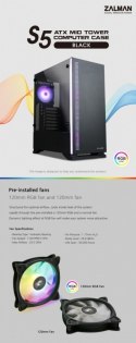 Zalman Obudowa S5 Black ATX Mid Tower PC Case RGB fan TG