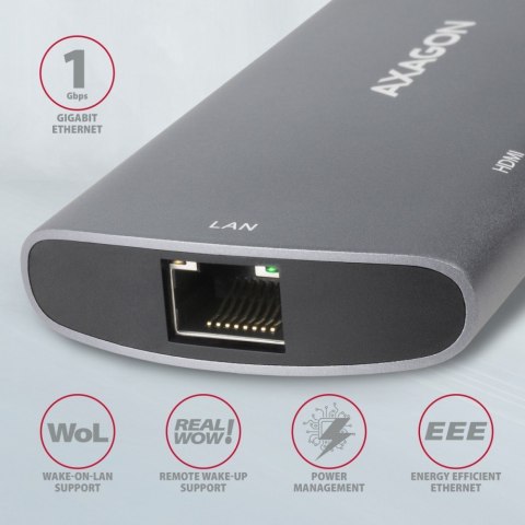 AXAGON HMC-6M2 Wieloportowy hub USB-C 3.2 Gen 1, slot M.2 SATA + HDMI + GLAN + 2x USB-A + PD 100W