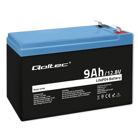 Qoltec Akumulator LiFePO4 Litowo-Żelazowo-Fforanowy | 12.8V | 9Ah | 115.2Wh | BMS