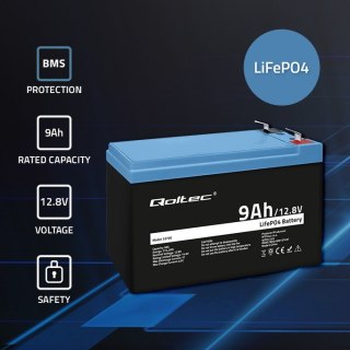 Qoltec Akumulator LiFePO4 Litowo-Żelazowo-Fforanowy | 12.8V | 9Ah | 115.2Wh | BMS