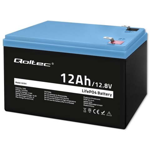 Qoltec Akumulator LiFePO4 Litowo-Żelazowo-Fosforanowy | 12.8V | 12Ah | 153.6Wh | BMS