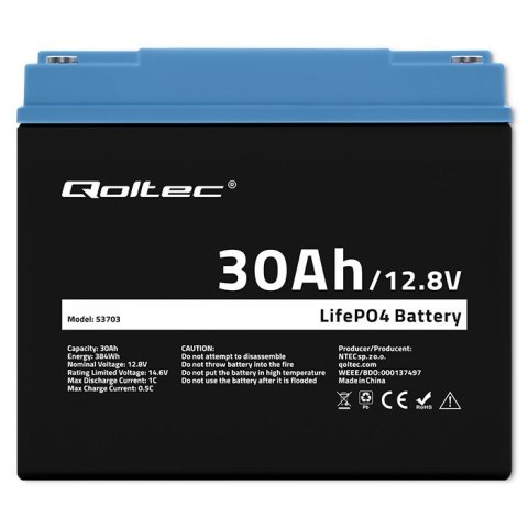 Qoltec Akumulator LiFePO4 Litowo-Żelazowo-Fosforanowy | 12.8V | 30Ah | 384Wh | BMS