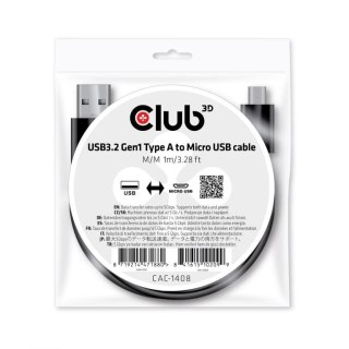 CLUB3D CAC-1408 kabel USB 1 m USB 3.2 Gen 1 (3.1 Gen 1) USB A Micro-USB B Czarny CLUB3D