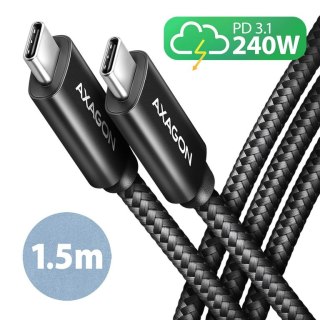 Axagon BUCM2-CM15AB Ladekabel USB-C zu USB-C 2.0, 1,5 m, PD 240 W 5 A, ALU - Schwarz - 1,5 Meter langes USB-C zu USB-C Kabel kab Axagon