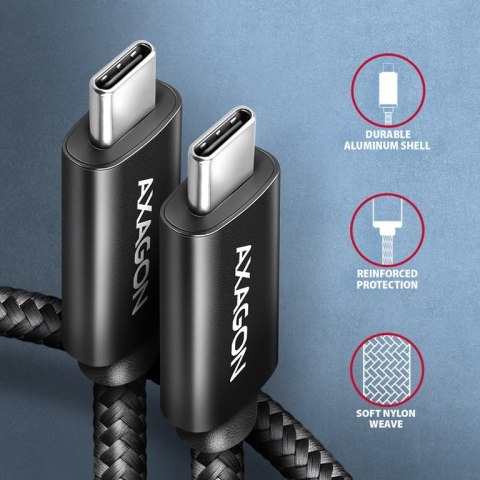 Axagon BUCM2-CM15AB Ladekabel USB-C zu USB-C 2.0, 1,5 m, PD 240 W 5 A, ALU - Schwarz - 1,5 Meter langes USB-C zu USB-C Kabel kab Axagon