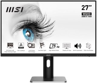 MSI PRO MP273QP monitor komputerowy 68,6 cm (27") 2560 x 1440 px Wide Quad HD LED Czarny, Srebrny MSI