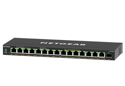 NETGEAR GS316EP-100PES łącza sieciowe Zarządzany Gigabit Ethernet (10/100/1000) Obsługa PoE Czarny NETGEAR