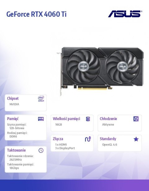 Asus Karta graficzna GeForce RTX 4060 Ti EVO OC V2 16GB GDDR6 128bit 3DP/HD