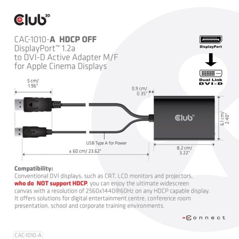 CLUB3D CAC-1010-A adapter kablowy 0,6 m DisplayPort DVI-D + USB CLUB3D