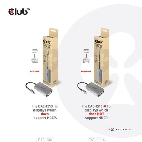 CLUB3D CAC-1510-A adapter kablowy 0,25 m USB Type-C DVI Szary CLUB3D