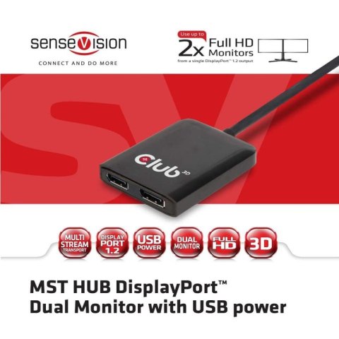 CLUB3D Multi Stream Transport Hub DisplayPort 1.2 Dual Monitor CLUB3D