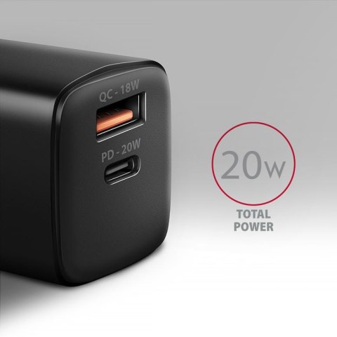 Axagon ACU-PQ20 wall charger QC3.0/AFC/FCP+ PD type-C 20 W - schwarz - USB Typ C Telefon komórkowy, Smartfon, Smartwatch, Tablet Axagon