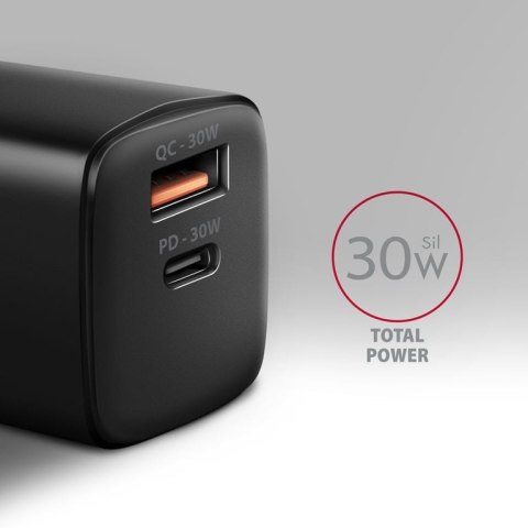 Axagon ACU-PQ30 Ladegerät QC3.0, 4.0/AFC/FCP/PPS/Apple+ PD USB-C, 30W - schwarz - Kompaktes Ladegerät - 1x USB-C und 1x USB-A Te Axagon