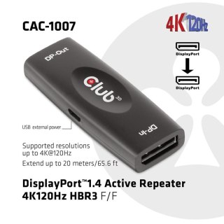 CLUB3D DP 1.4 4K120HZ HDR ACTIVE REPEATER F/F displayport Czarny CLUB3D