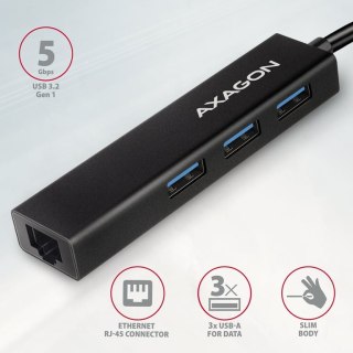 Axagon HMC-GL3A USB-C-Hub 3x USB-A Gbit-LAN schwarz USB 3.2 Gen 1 (3.1 Gen 1) Type-C 5000 Mbit/s Czarny Axagon