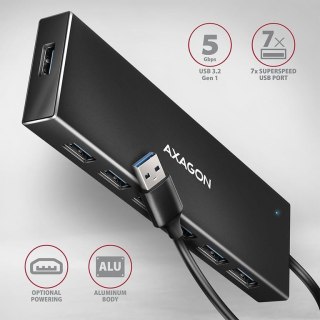 Axagon HUE-F7A 7x USB 3.2 Gen 1 ALU FLAT hub micro power IN 1m USB-A USB 3.2 Gen 1 (3.1 Gen 1) Type-A 5000 Mbit/s Czarny Axagon