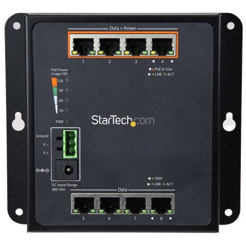 StarTech IES81GPOEW łącza sieciowe Zarządzany L2 Gigabit Ethernet (10/100/1000) Obsługa PoE Czarny StarTech.com