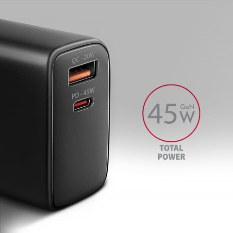 Axagon ACU-PQ45 QC 3.0, 4.0/AFC/FCP/PPS/PD, 45W, schwarz - Netzladegerät mit USB-A und USB-C Schnittstelle Telefon komórkowy, Sm Axagon