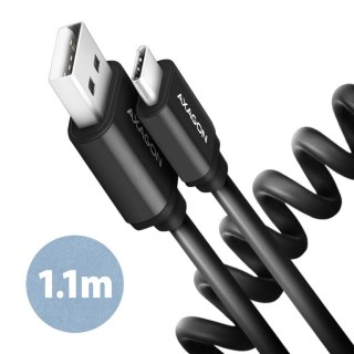 Axagon Data and charging USB 2.0 cable length 1.1 m. 3A. Black twisted. kabel USB 1,1 m USB A USB C Czarny Axagon