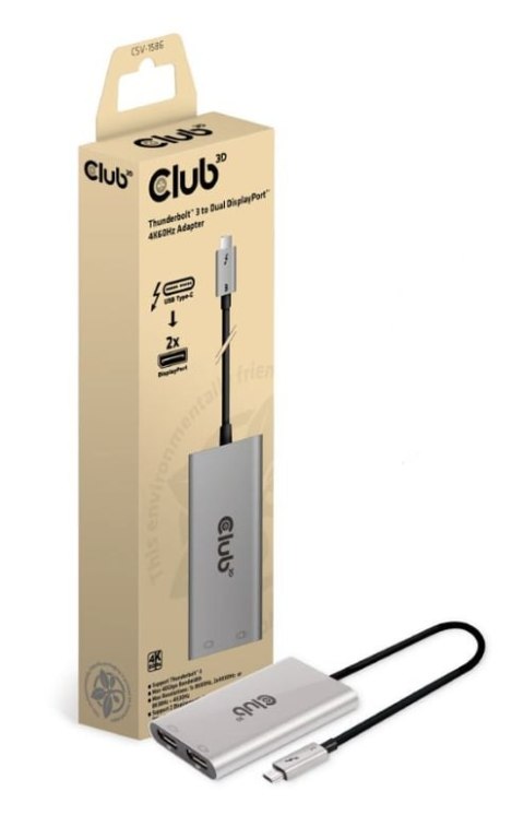 CLUB3D CSV-1586 huby i koncentratory Thunderbolt 3 40000 Mbit/s Srebrny CLUB3D