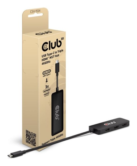 CLUB3D CSV-1554 huby i koncentratory USB Type-C Czarny CLUB3D