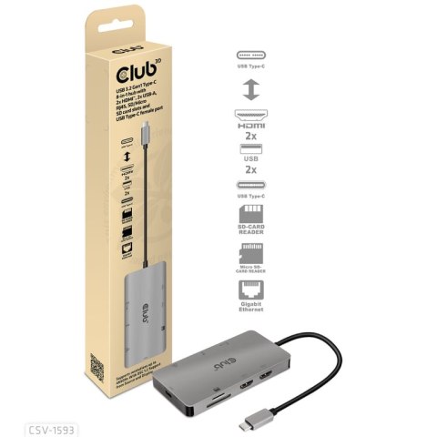 CLUB3D CSV-1593 huby i koncentratory USB 3.2 Gen 1 (3.1 Gen 1) Type-C 16200 Mbit/s Metaliczny CLUB3D