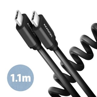 Axagon Data and charging USB 2.0 cable 1.1 m long. PD 60W, 3A. Black twisted. kabel USB 1,1 m USB C Czarny Axagon