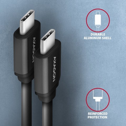 Axagon Data and charging USB 2.0 cable 1.1 m long. PD 60W, 3A. Black twisted. kabel USB 1,1 m USB C Czarny Axagon