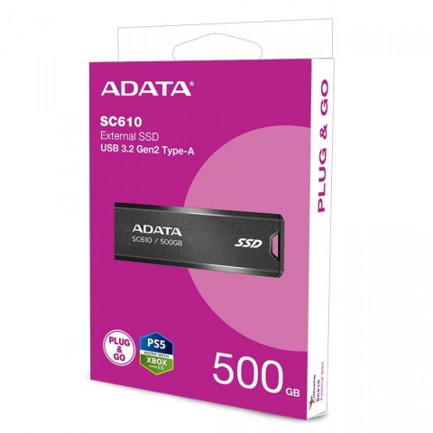Dysk zewnętrzny SSD Adata SC610 500GB USB3.2A czarny ADATA