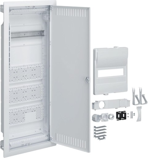 Rozdzielnica hybrydowa podtynkowa, 1 x12modułów, 3x płyta montażowa, 1x gniazdo 230V, HAGER Volta Hy HAGER
