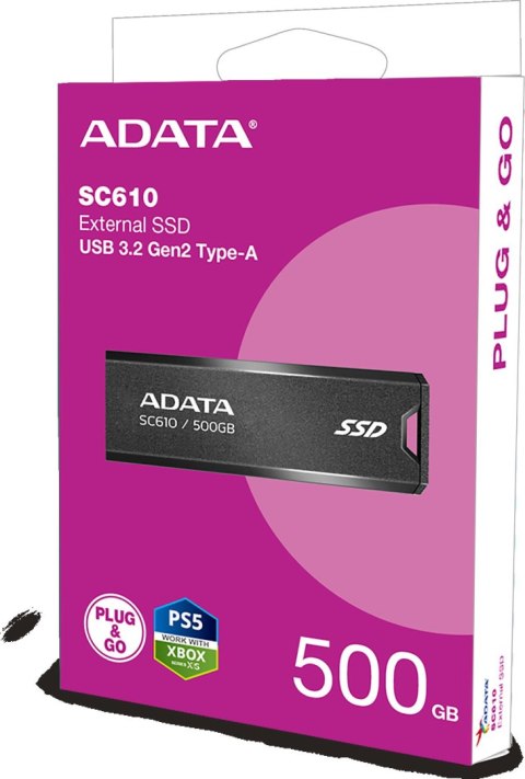 Dysk zewnętrzny SSD Adata SC610 500GB USB3.2A czarny ADATA