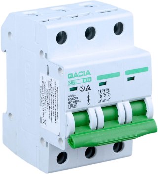 Wyłącznik nadmiarowoprądowy,6kA,B,3-pola,20A GACIA SB6L B 3P 20A GACIA
