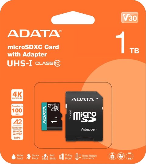 Adata Karta pamięci microSD Premier Pro 1TB UHS1 U3 V30 100/85 MB/s + adapter ADATA