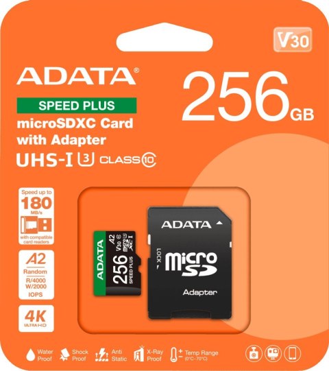 Adata Karta pamięci microSD Speed Plus 256GB UHS1 U3 V30 A2 180/160 MB/s ADATA