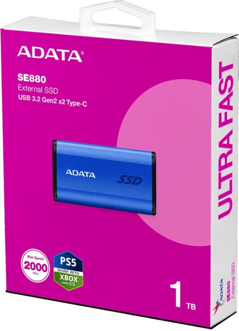 Adata Dysk zewnętrzny SSD SE880 1TB USB3.2A/C Gen2x2 Niebieski ADATA