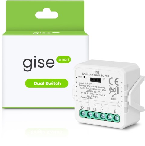 GISE Smart Podwójny moduł przekaźnikowy WiFi | Tuya | GDS-WF GISE