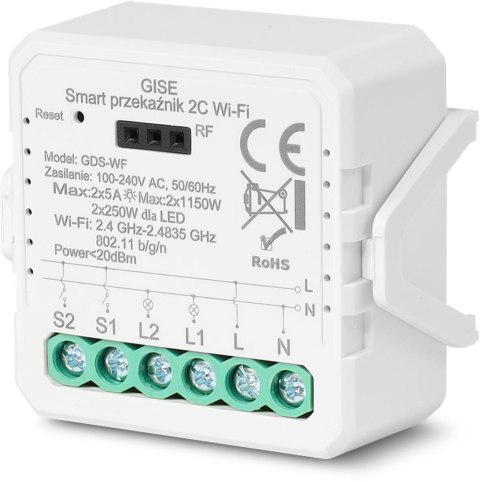 GISE Smart Podwójny moduł przekaźnikowy WiFi | Tuya | GDS-WF GISE