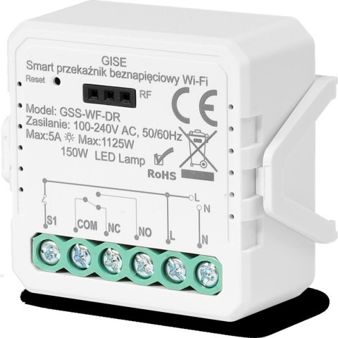 GISE Smart Pojedynczy moduł przekaźnikowy bezpotencjałowy WiFi | Tuya | GSS-WF-DR GISE
