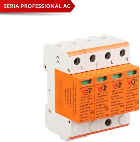 Ogranicznik przepięć klasy B+C 4P (T1T2) 6kA VCX Professional VCX