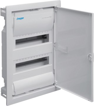 Rozdzielnica podtynkowa z drzwiami metalowymi, 2 rzędy, 24 moduły, IP30, QC, HAGER Volta VU24AT HAGER