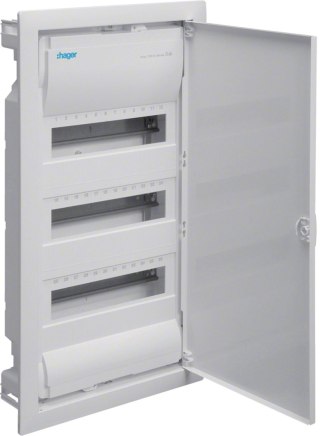 Rozdzielnica podtynkowa z drzwiami metal., 4 rzędy, 48 mod, IP30, QC, HAGER Volta VU48AT HAGER