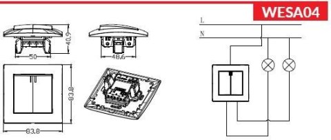 Łącznik podwójny z podświetleniem VCX WESA LC 04 Biały VCX