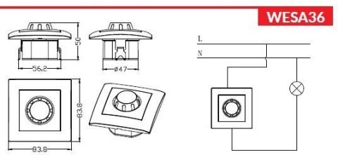 Ściemniacz obrotowy LED 200/600W VCX WESA LC 36A Biały VCX