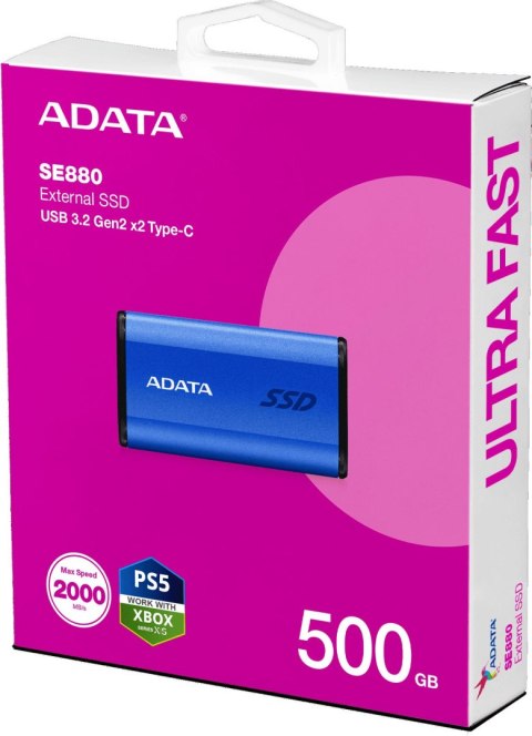 Adata Dysk zewnętrzny SSD SE880 500GB USB3.2A/C Gen2x2 Niebieski ADATA