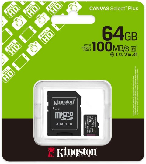 Karta pamięci microSD 64GB Kingston Canvas Select Plus microSDXC C10 UHS-1 64GB KINGSTON